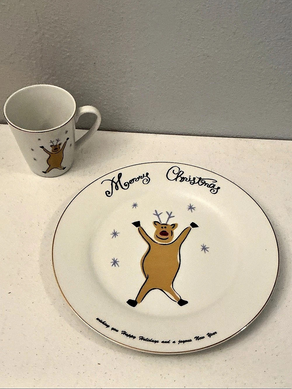 Merry Brite Merry Christmas Reindeer Dinner Plate and Mug Set Plate & Mug Set
